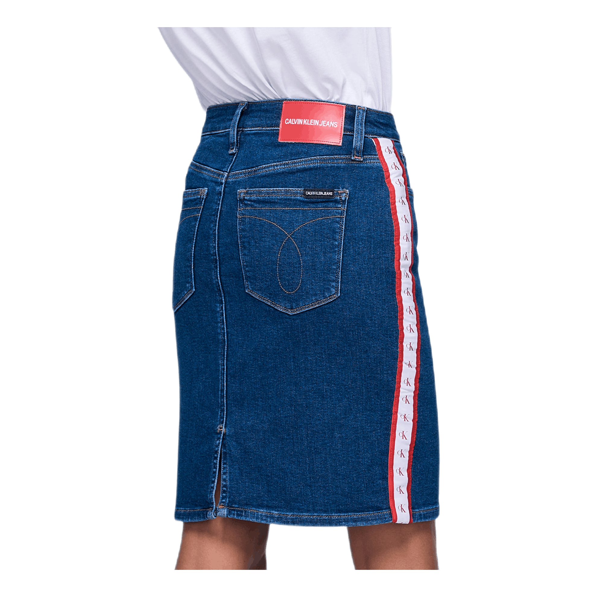 Calvin klein red outlet denim skirt